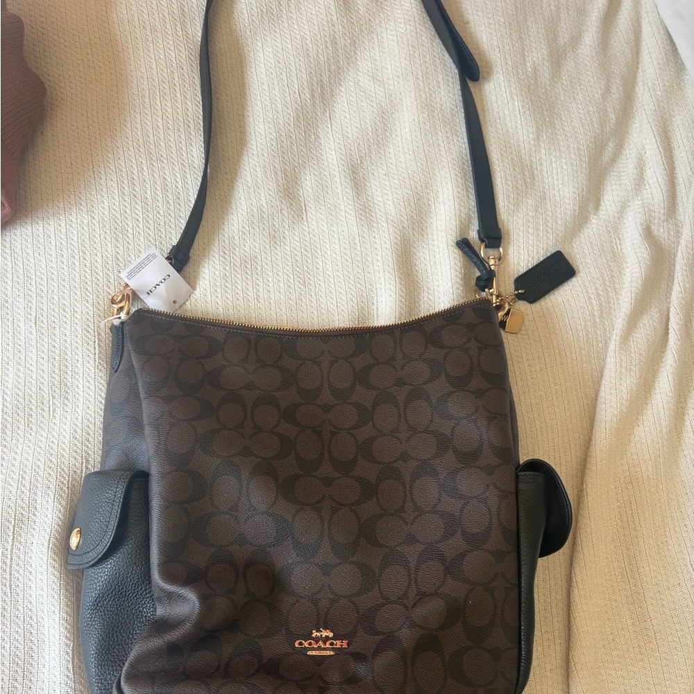 Coach NWT C1523 Pennie Shoulder Bag In Signature Canvas Pebble Leather